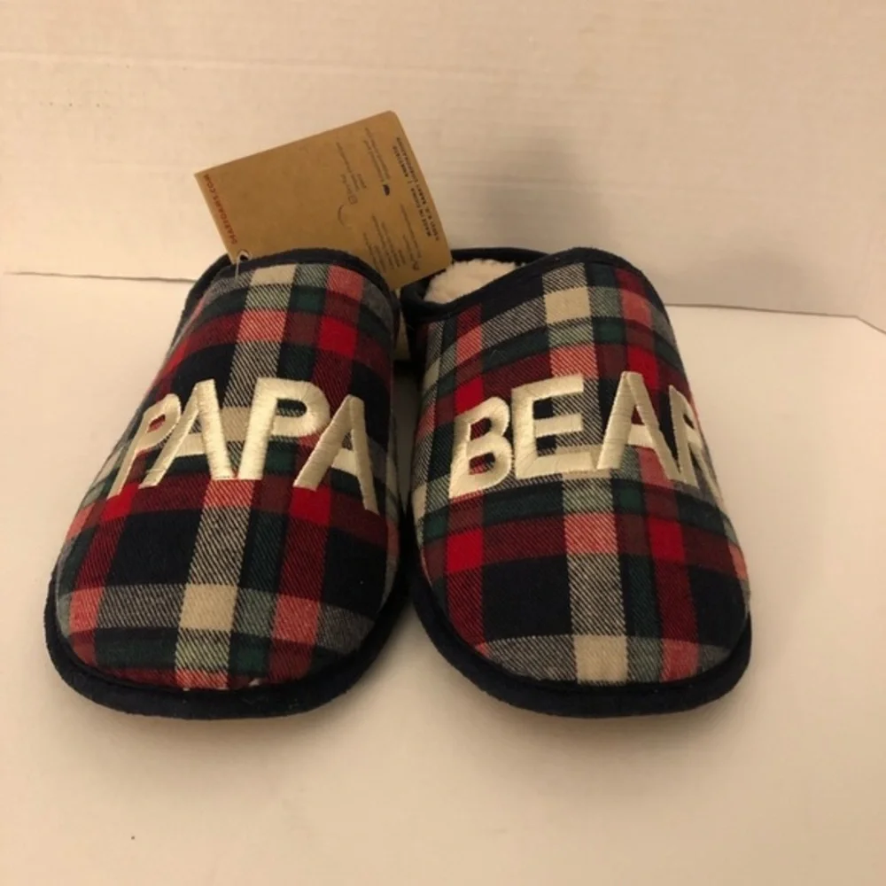 DearFoams Papa Slippers mens Size 7-8 Slip On Holiday Christmas Plaid‎